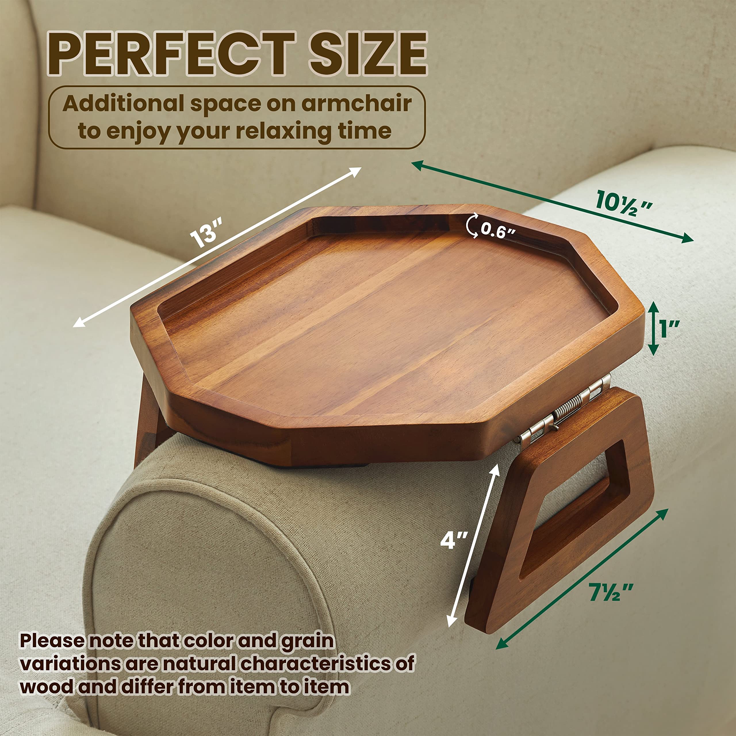 Tinamo armrest tray with folding arms enables easy storage when not in use.