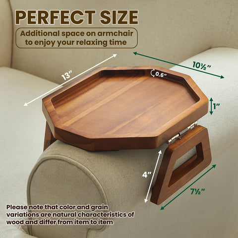 Tinamo armrest tray with folding arms enables easy storage when not in use.