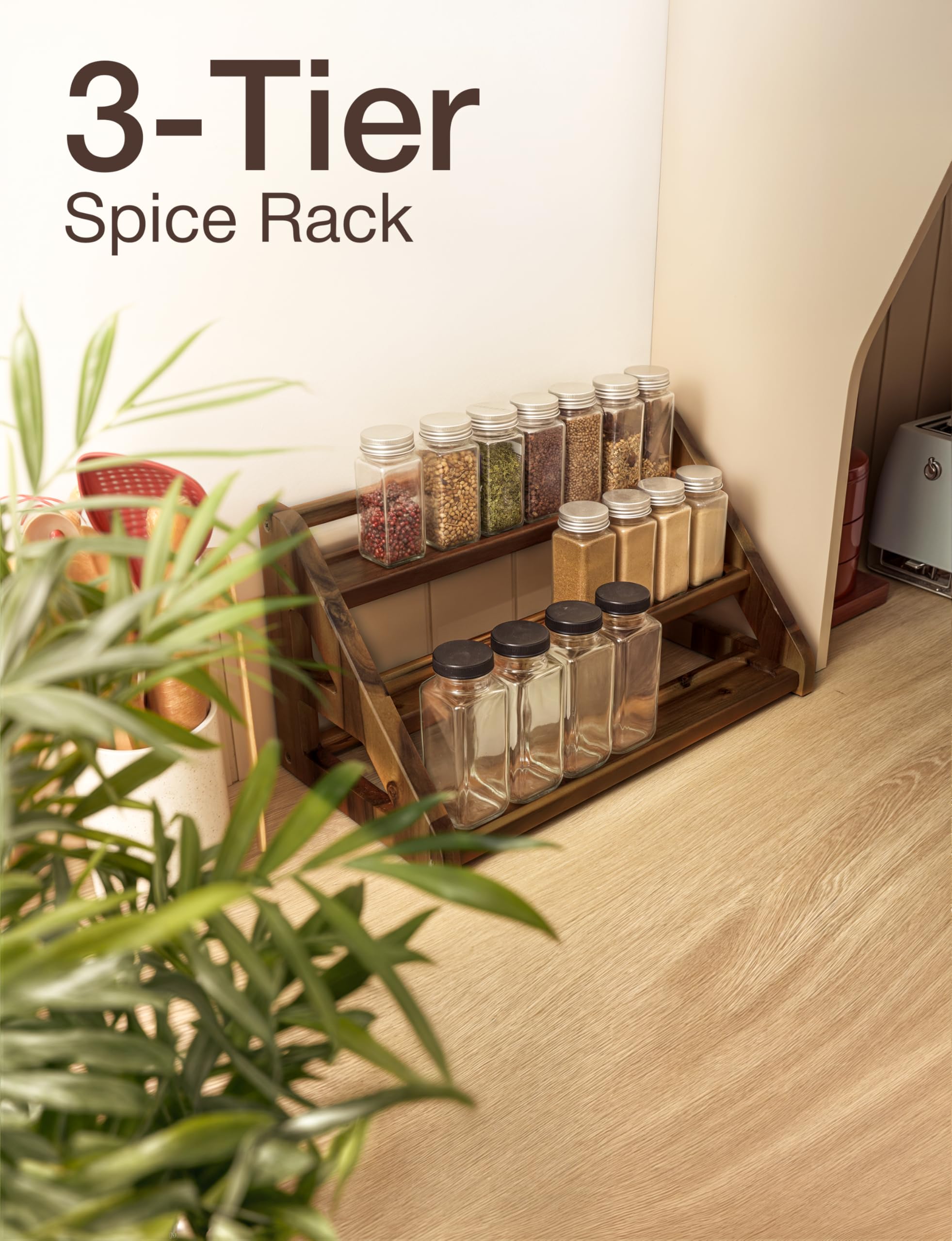 Tinamo Acacia spice organizer supports multi-use storage in kitchen
