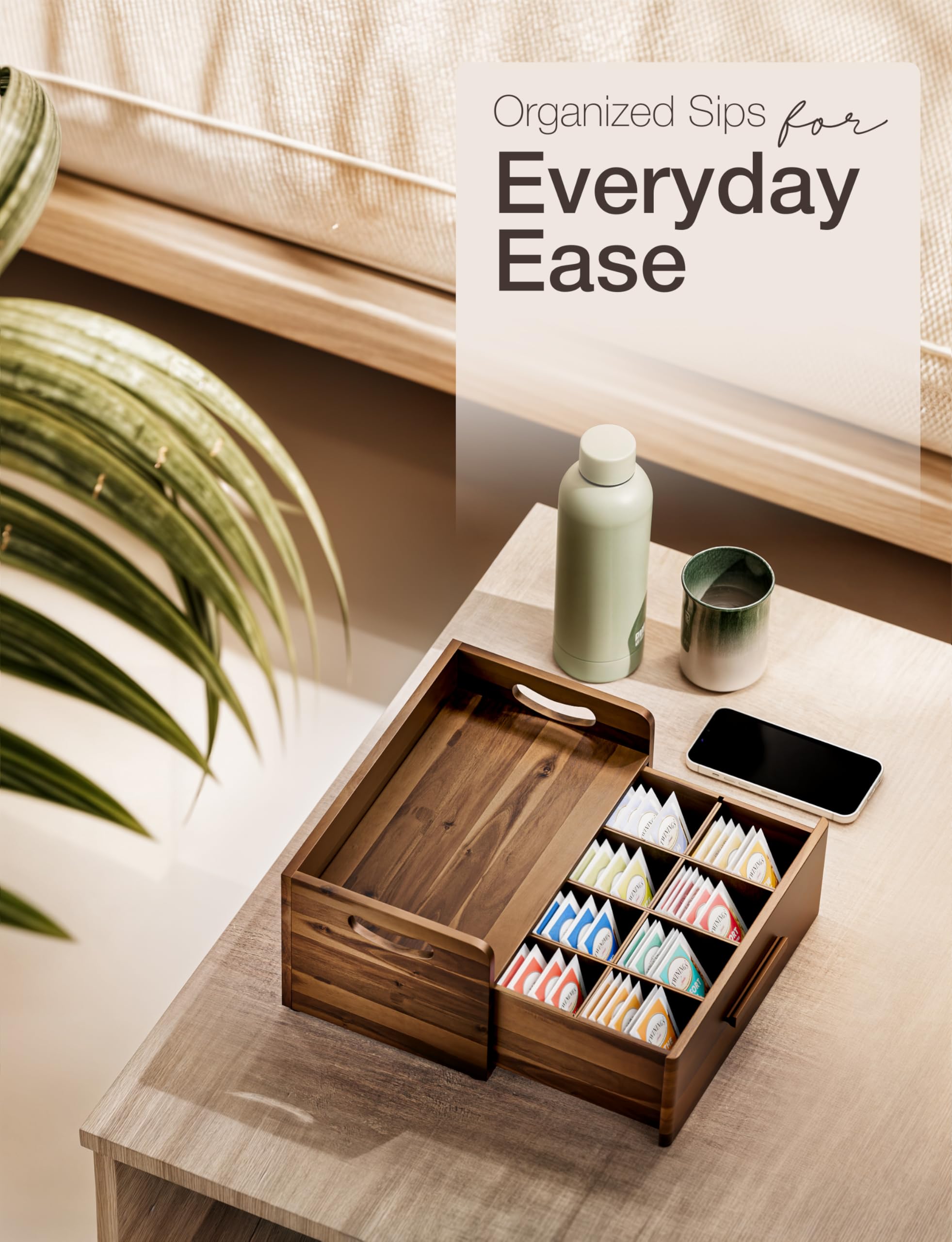 Tinamo tea box with walnut finish close up highlighting premium wood texture