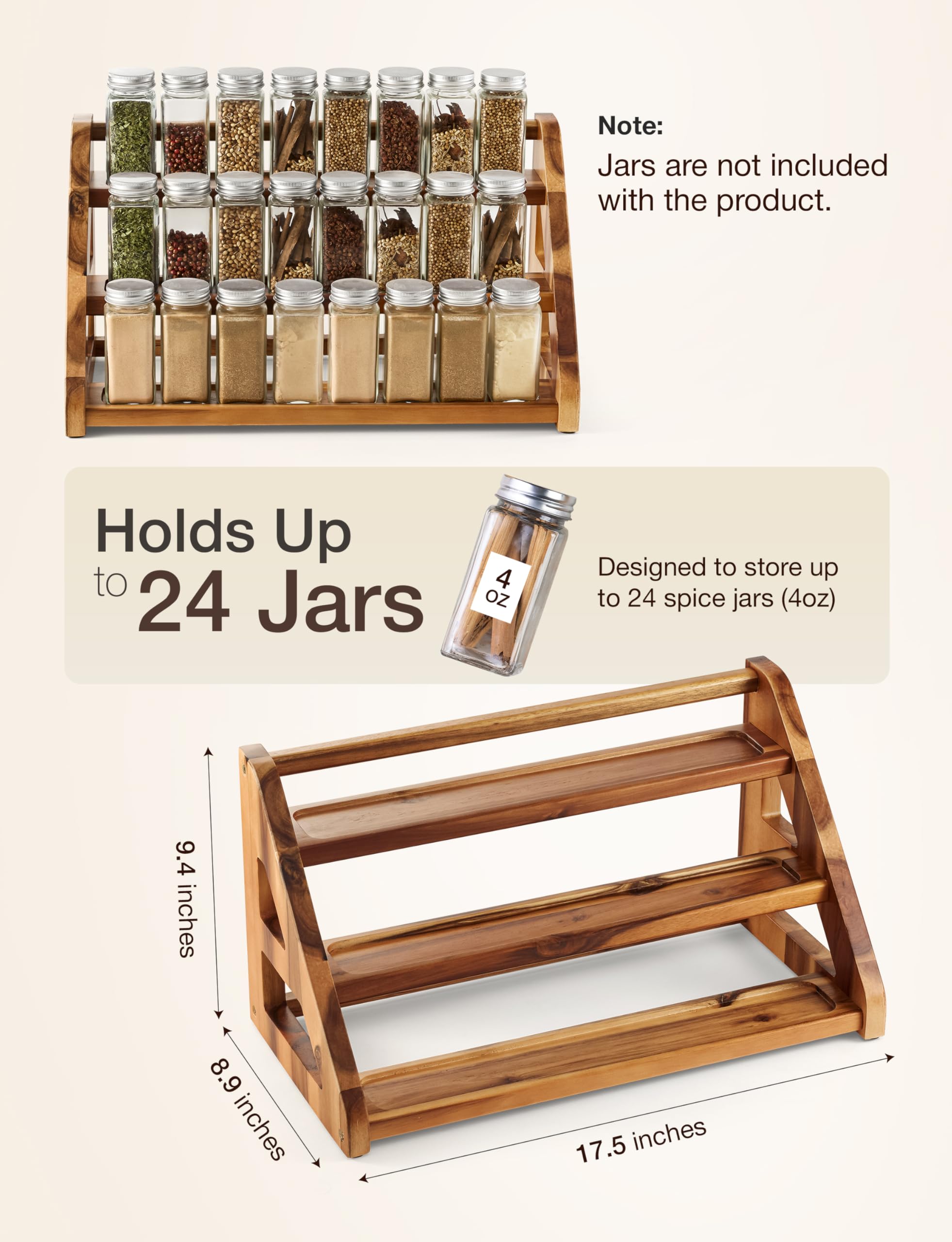 Tinamo wooden tray spice rack with 3 tiers for versatile organization.