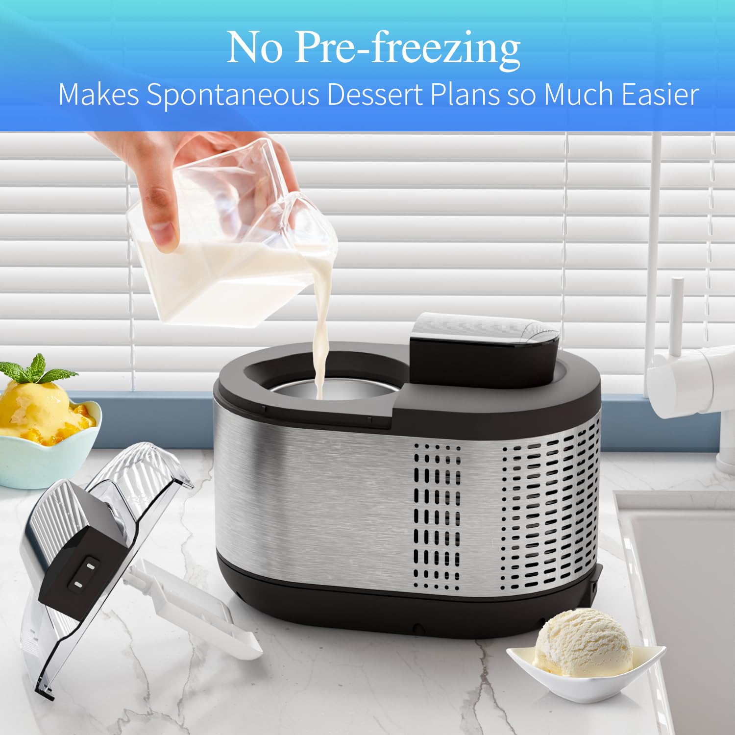 TINANA bowl and detachable paddle ready for blending ingredients into creamy ice cream