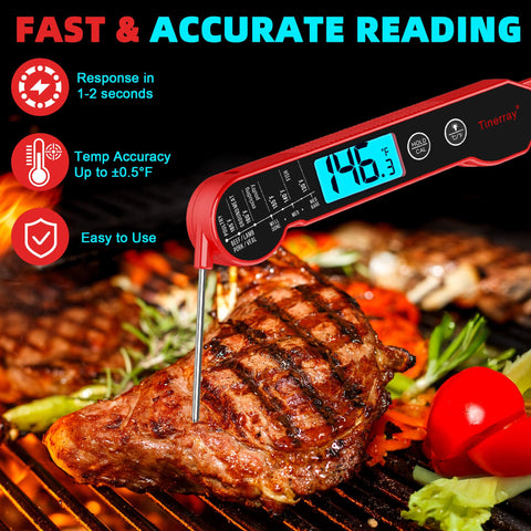 Tinerray thermometer displaying bright backlit screen for easy reading