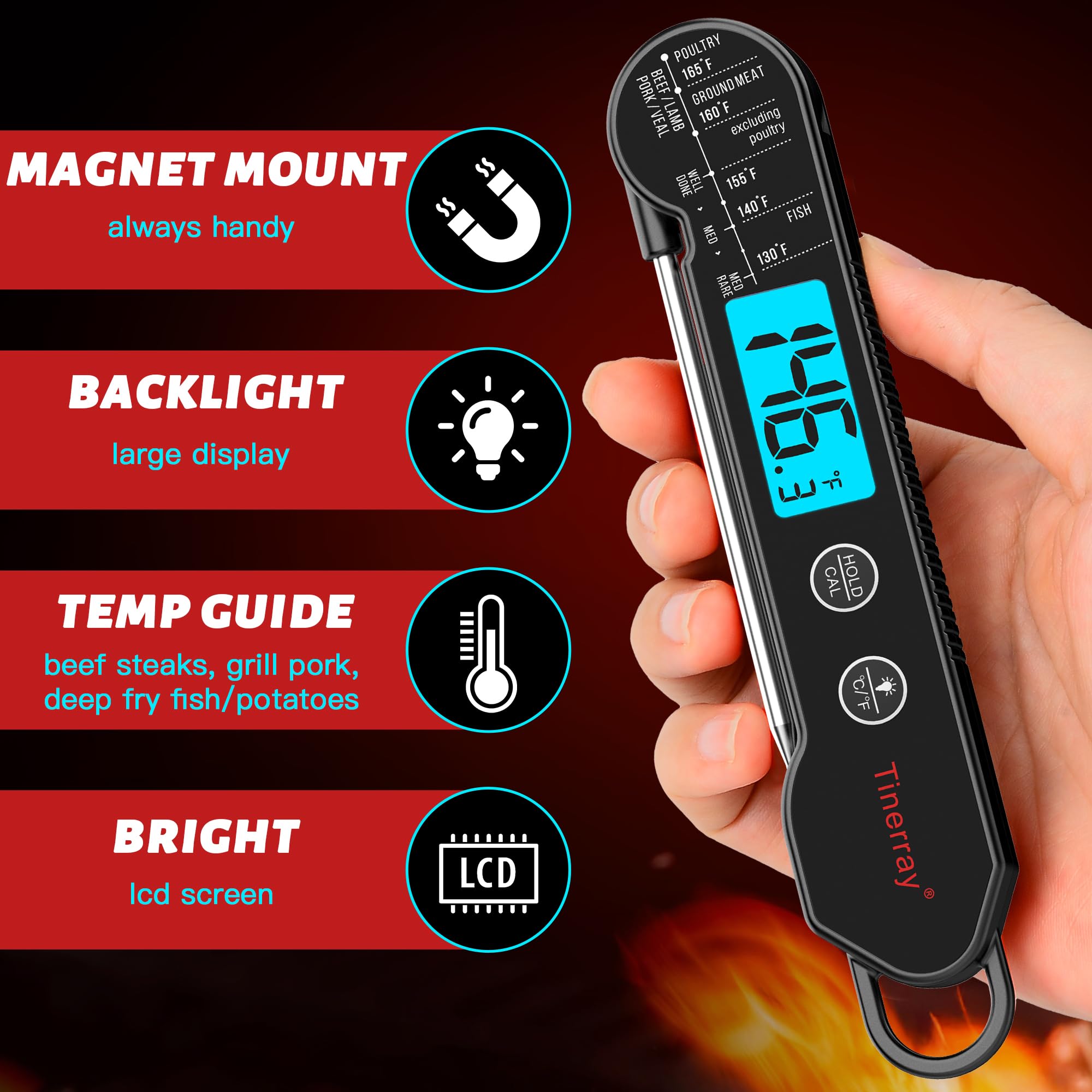 Tinerray thermometer durable ABS body — withstands kitchen drops.