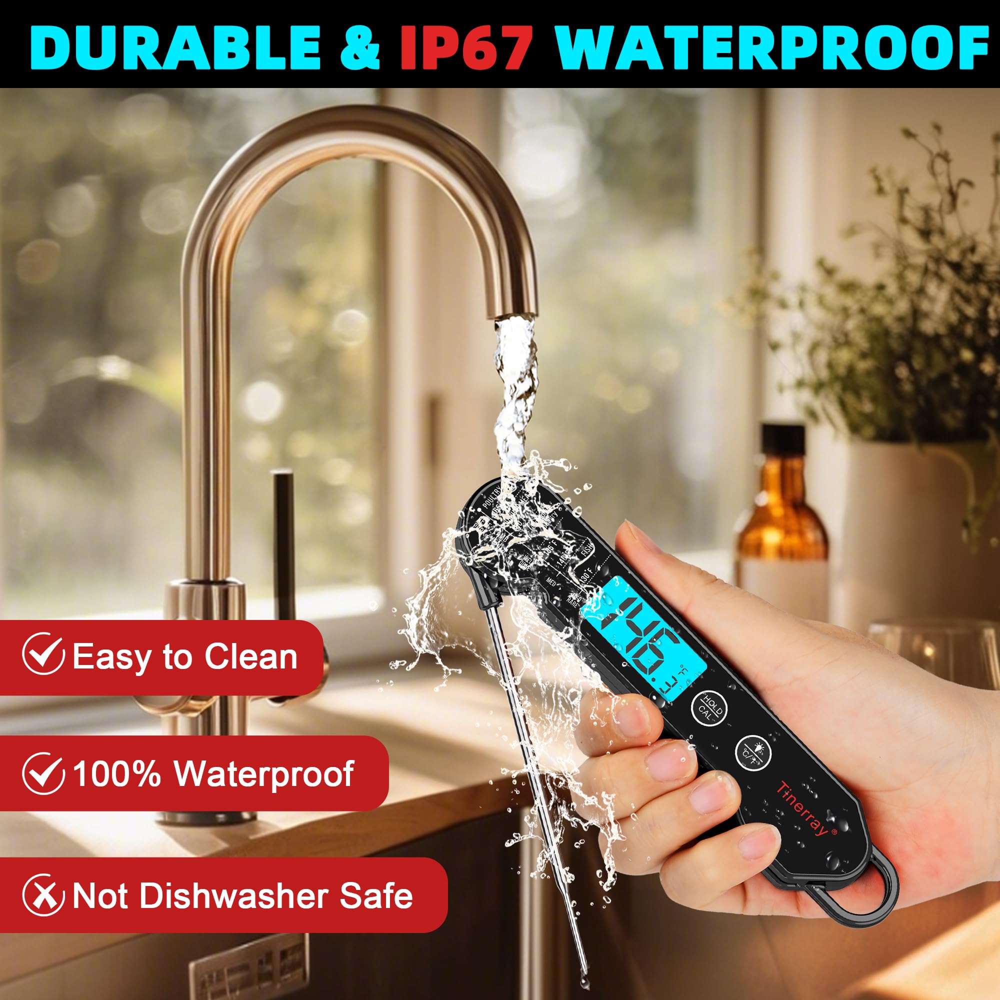 Tinerray thermometer magnetic back — easy fridge attachment for quick access.