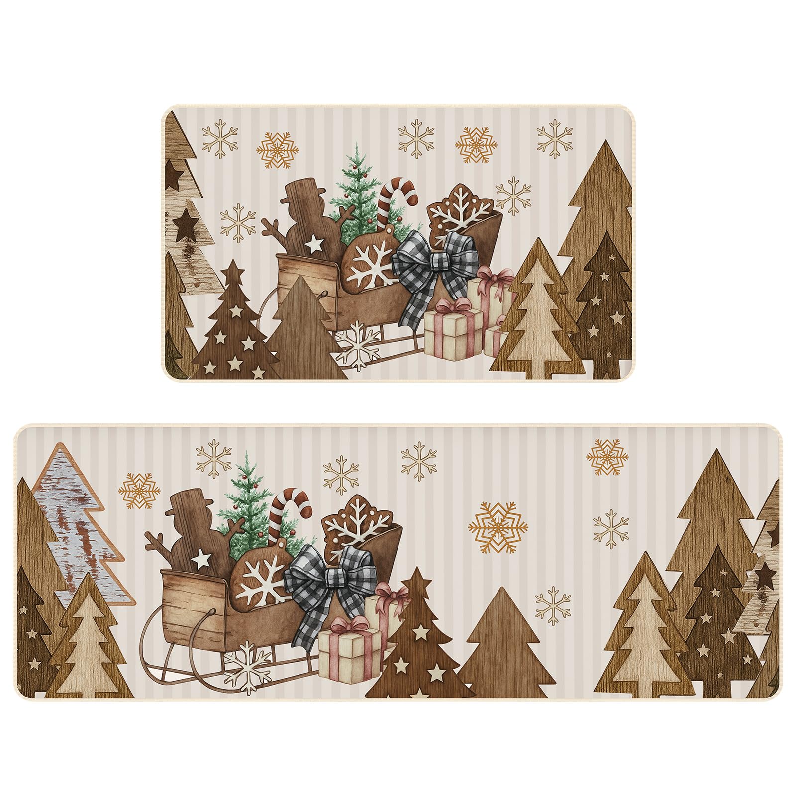 Tinideya Christmas kitchen mat long wooden tree pattern for cozy kitchen warmth