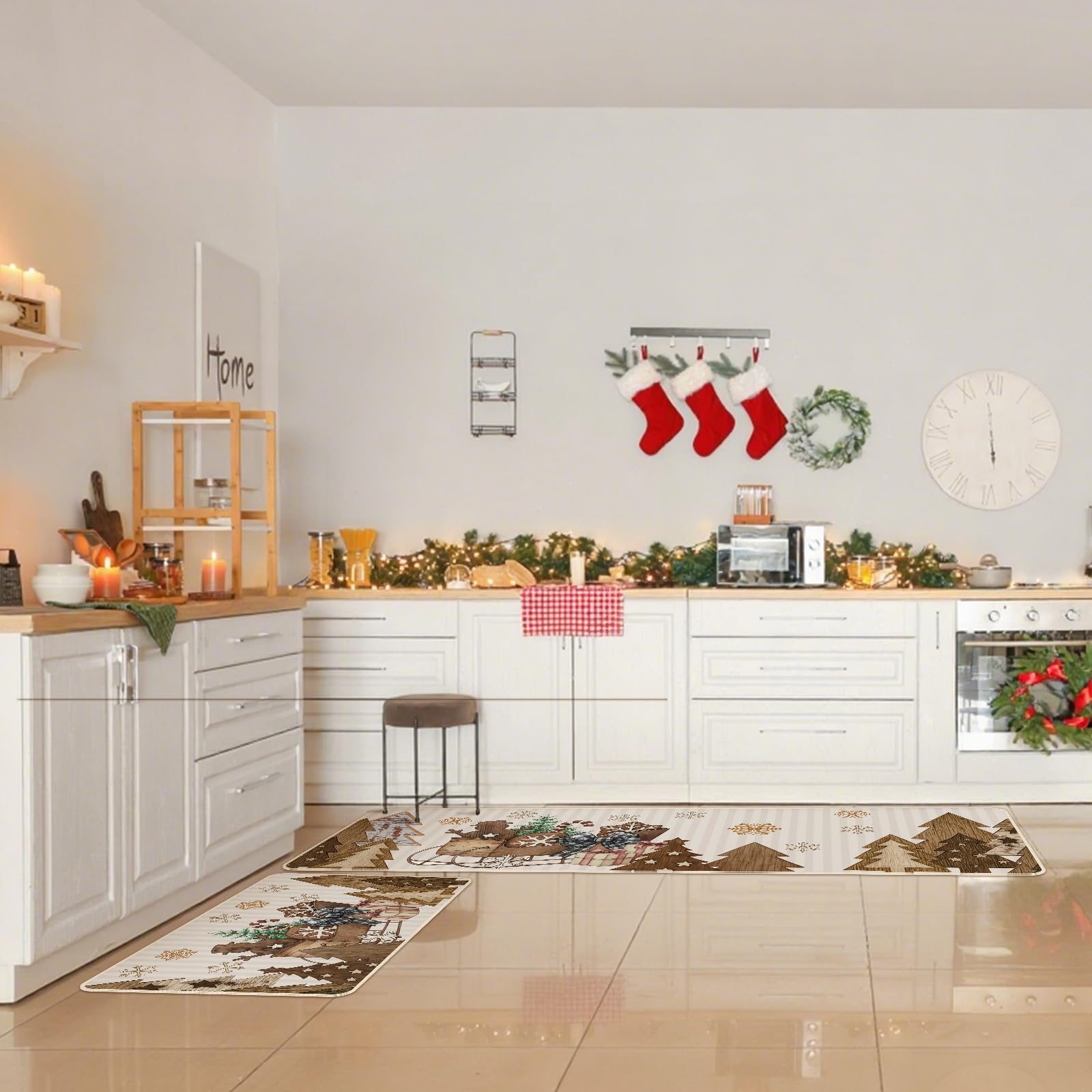 Tinideya Christmas kitchen mat non-slip backing prevents shifting in busy spaces