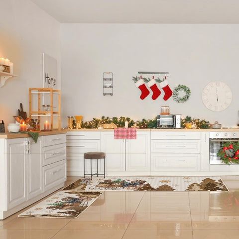 Tinideya Christmas kitchen mat non-slip backing prevents shifting in busy spaces