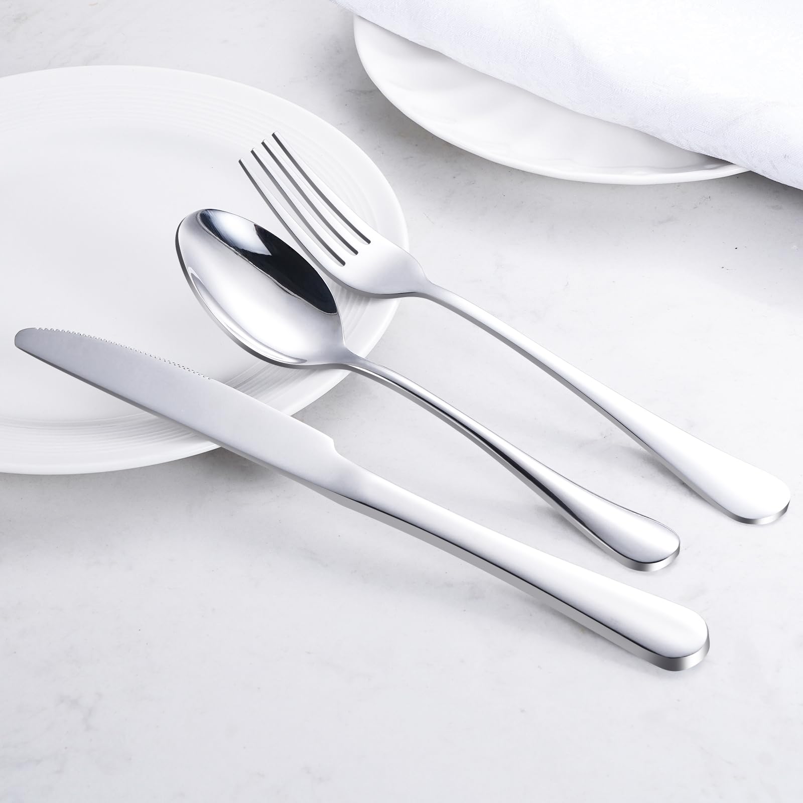 Tinina dishwasher-safe stainless steel flatware for easy cleaning after meals.