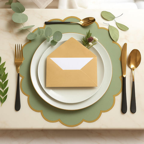 Tinlade rolled-edge placemats add a luxurious look to meals