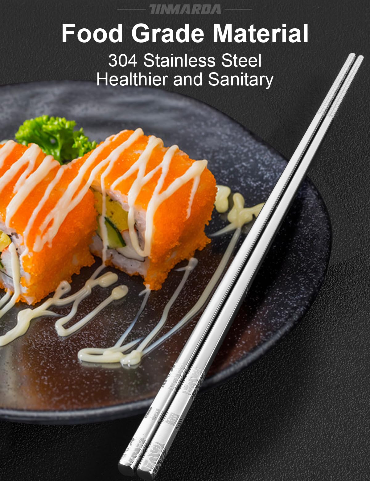 TINMARDA metal chopsticks with non-slip tip improve grip when picking up food.