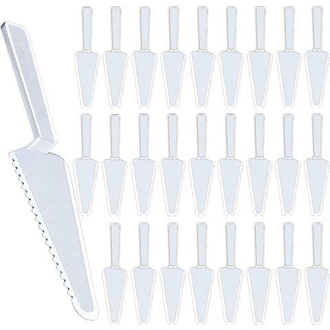 TINSKY 50pcs disposable cake cutters with 9.1 inch blade for quick serving.