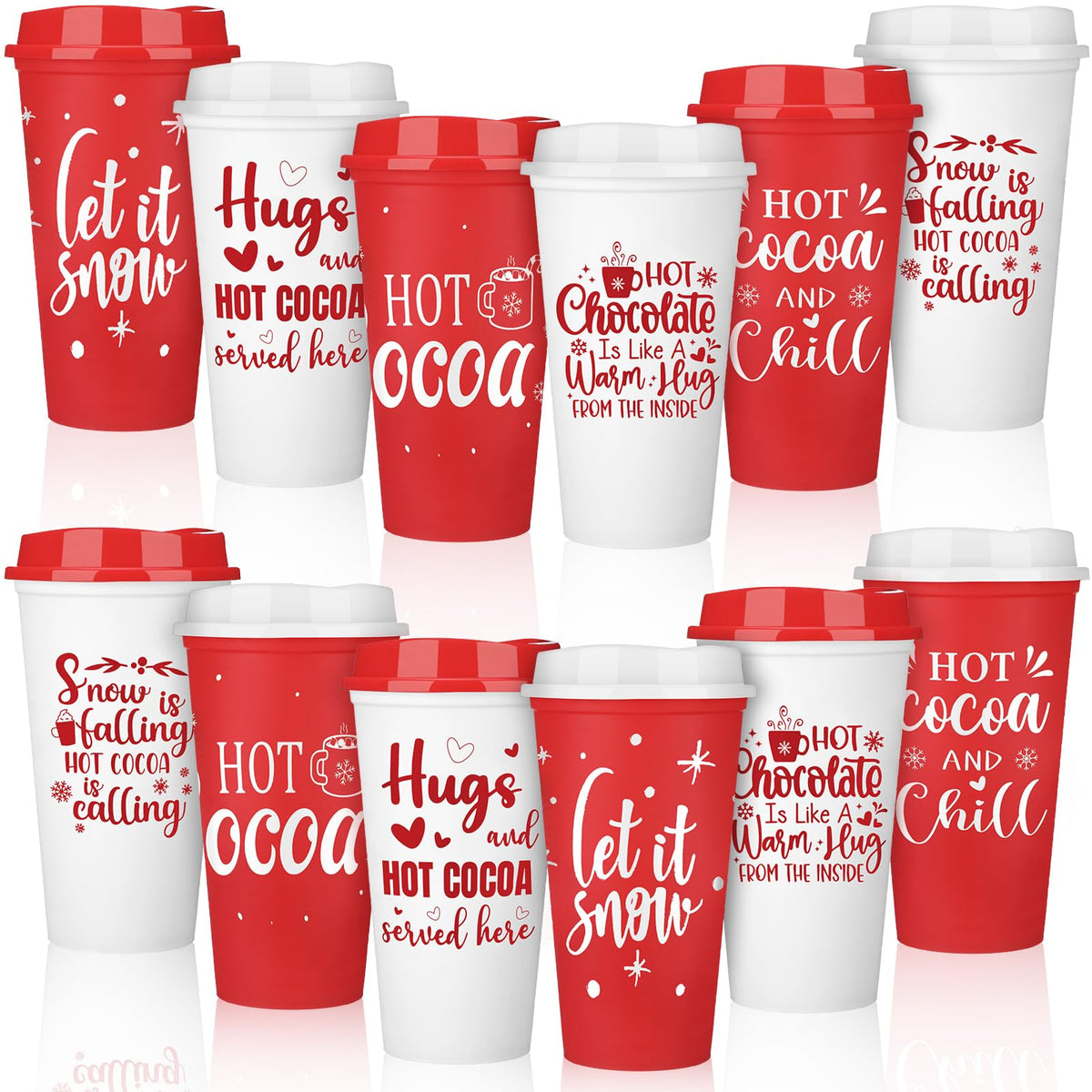 Tioncy 12pc Christmas cocoa cups with lids for spill-free holiday use