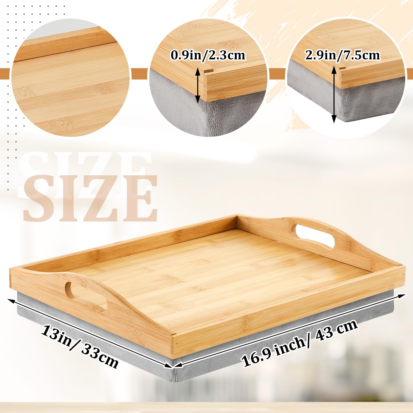 Tioncy bamboo lap tray with handles, portable wooden desk for easy room-to-room use.