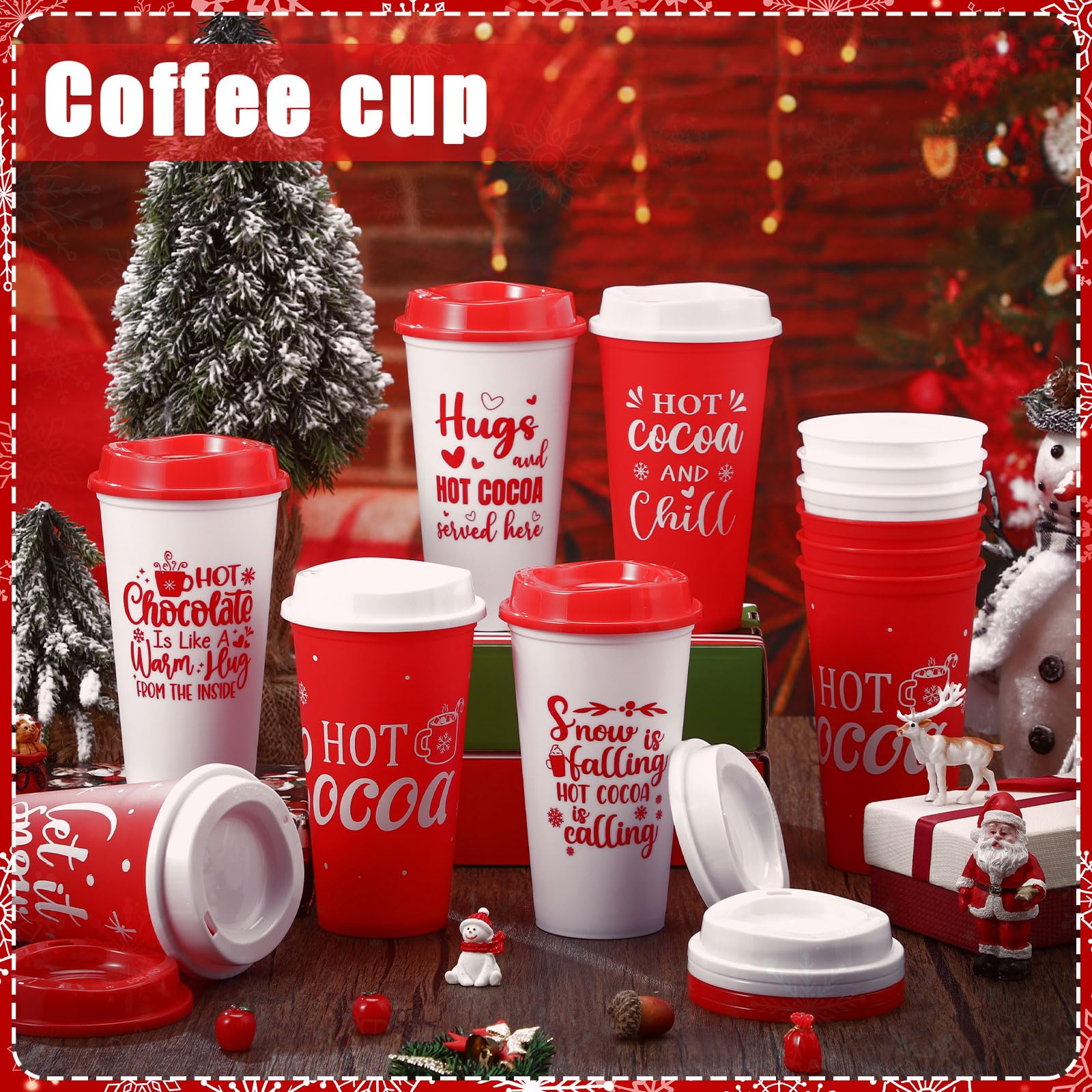 Tioncy classic red and white 16oz coffee cups in festive style