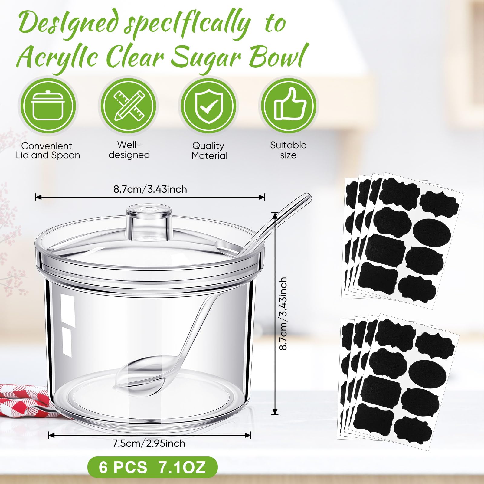 Tioncy clear acrylic sugar jar with lid and spoon for visible contents