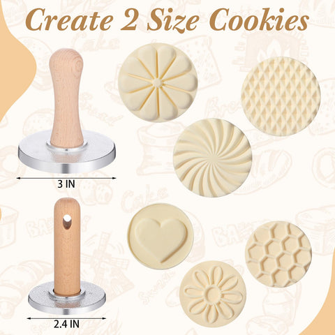 Tioncy cookie embosser with wooden handle for a comfortable grip during decorating
