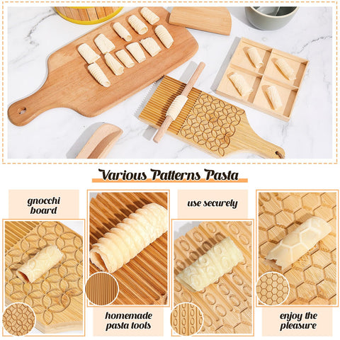 Tioncy gnocchi board with four engraved patterns for varied pasta textures.