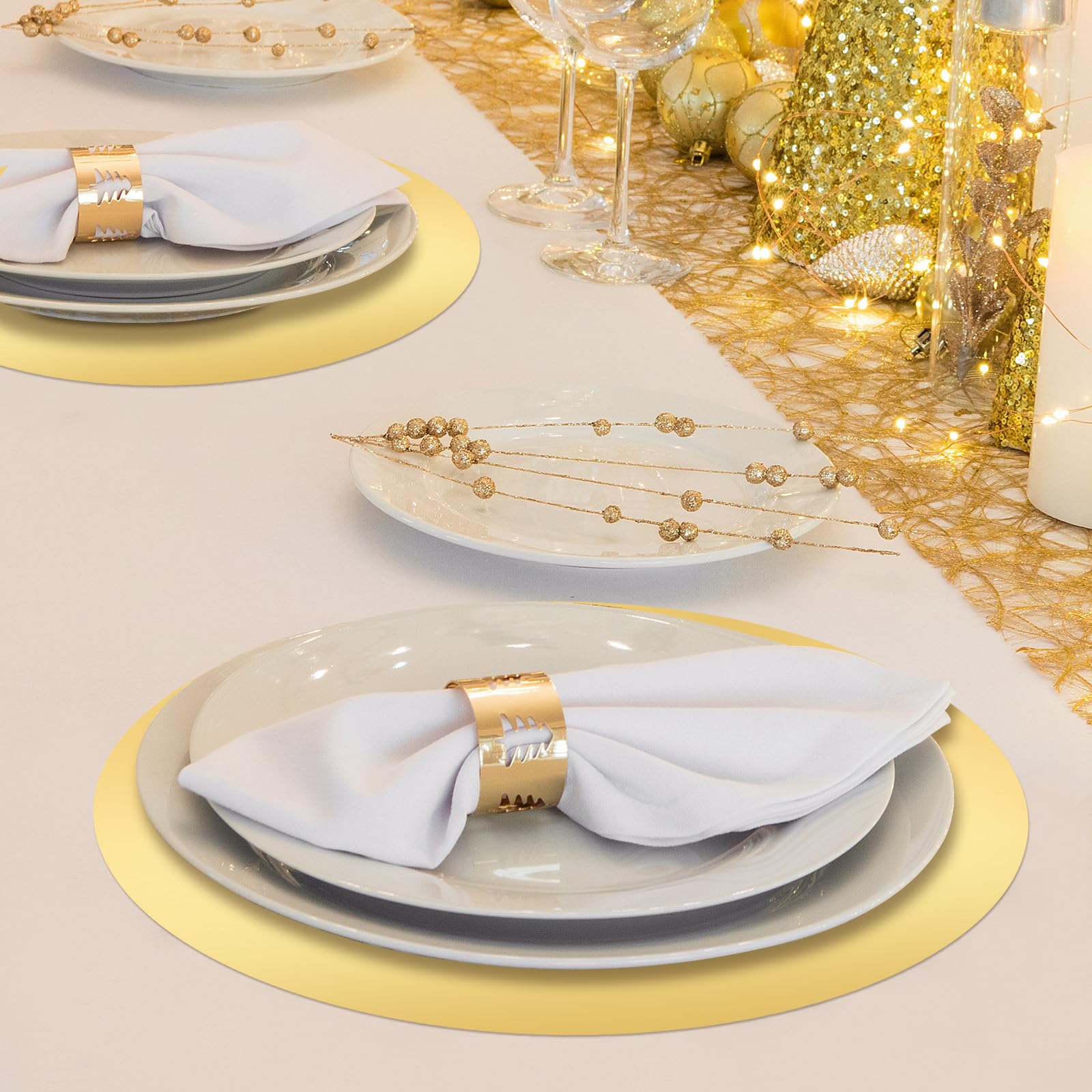 Tioncy gold placemats elevate dining decor for weddings and celebrations.