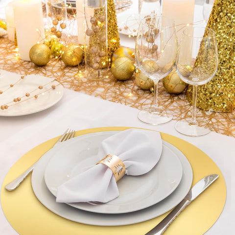 Tioncy gold round placemat on dining table for upscale ambience