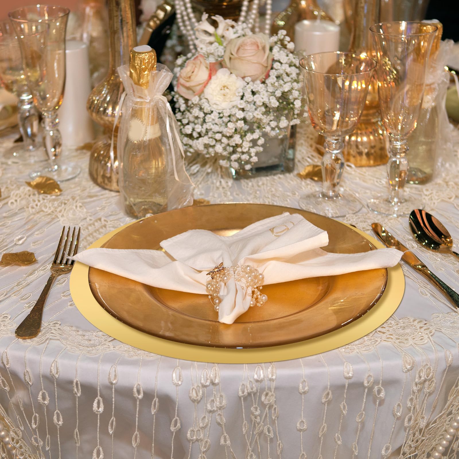 Tioncy gold round placemat elevates holiday table setting with glam