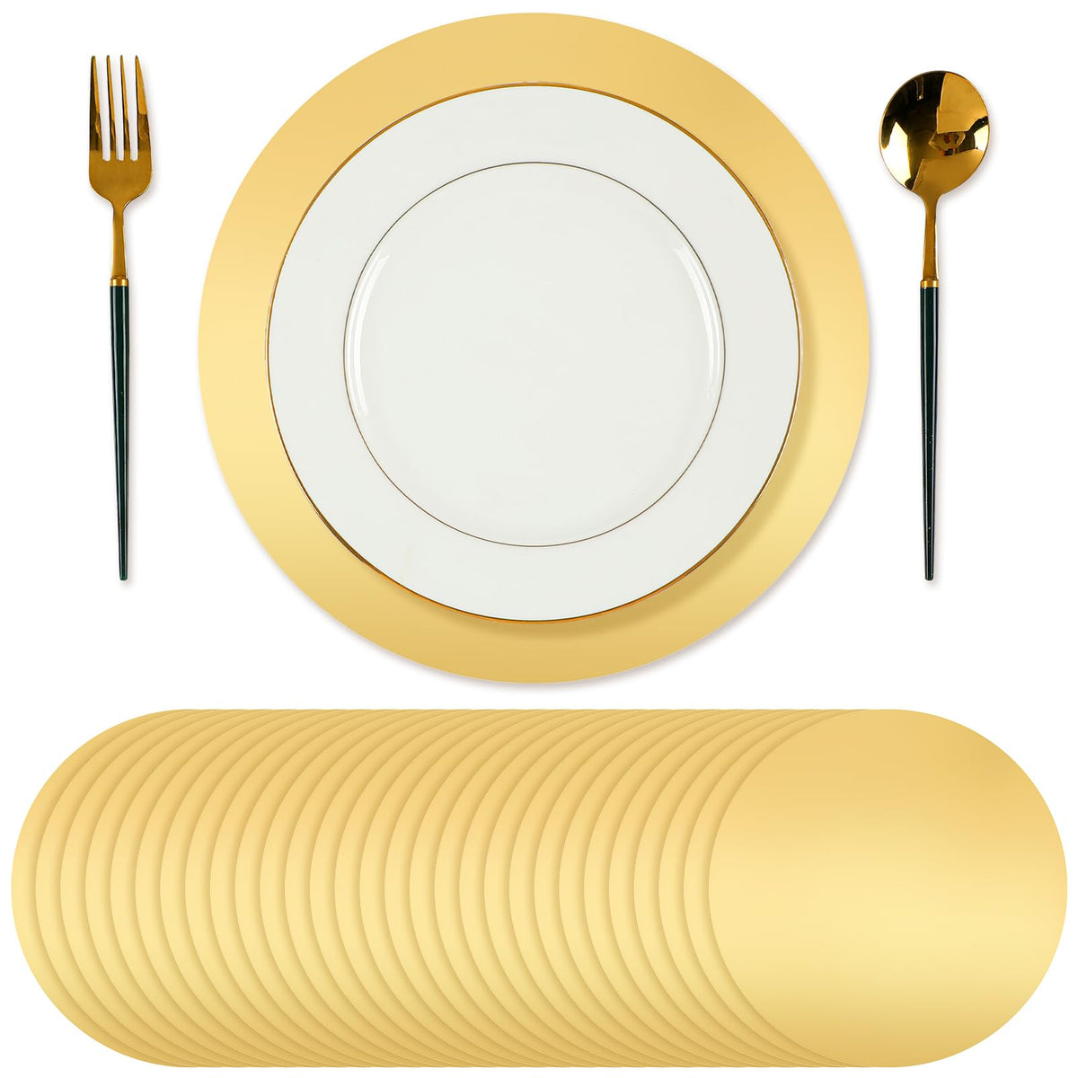 Tioncy gold round placemats; disposable elegance for festive dining.