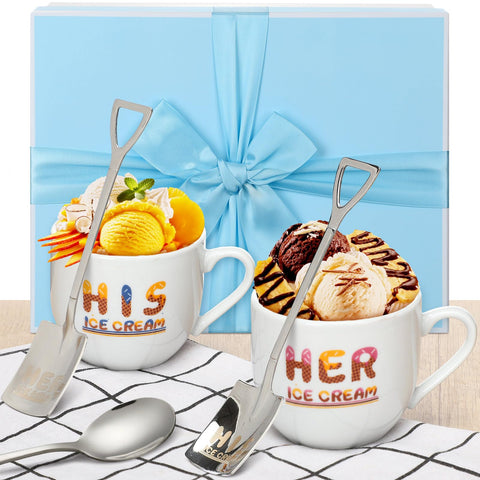 Tioncy his and hers ice cream bowls set for elegant dessert sharing