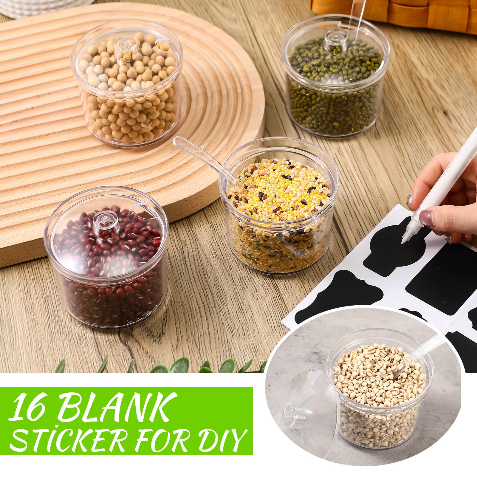 Tioncy lids and spoons keep toppings fresh and serving neat