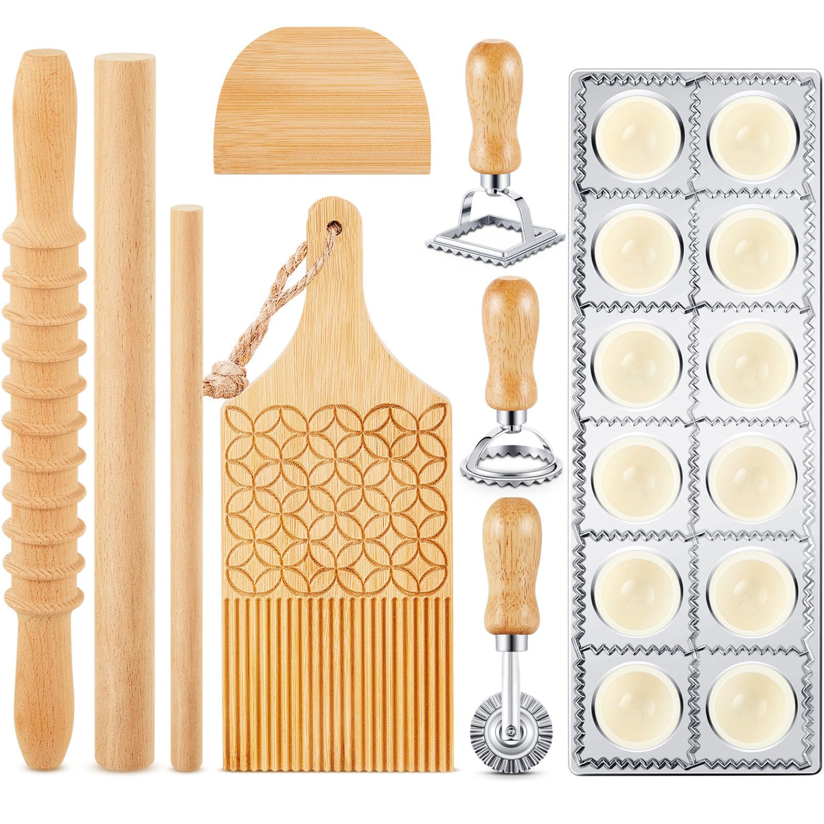 Tioncy ravioli press with 12-hole mold for easy homemade filled pasta.