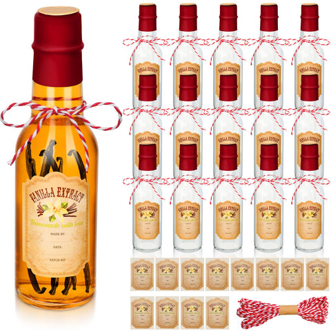 Tioncy 16-piece vanilla bottle set, clear 5 oz jars perfect for homemade extracts.