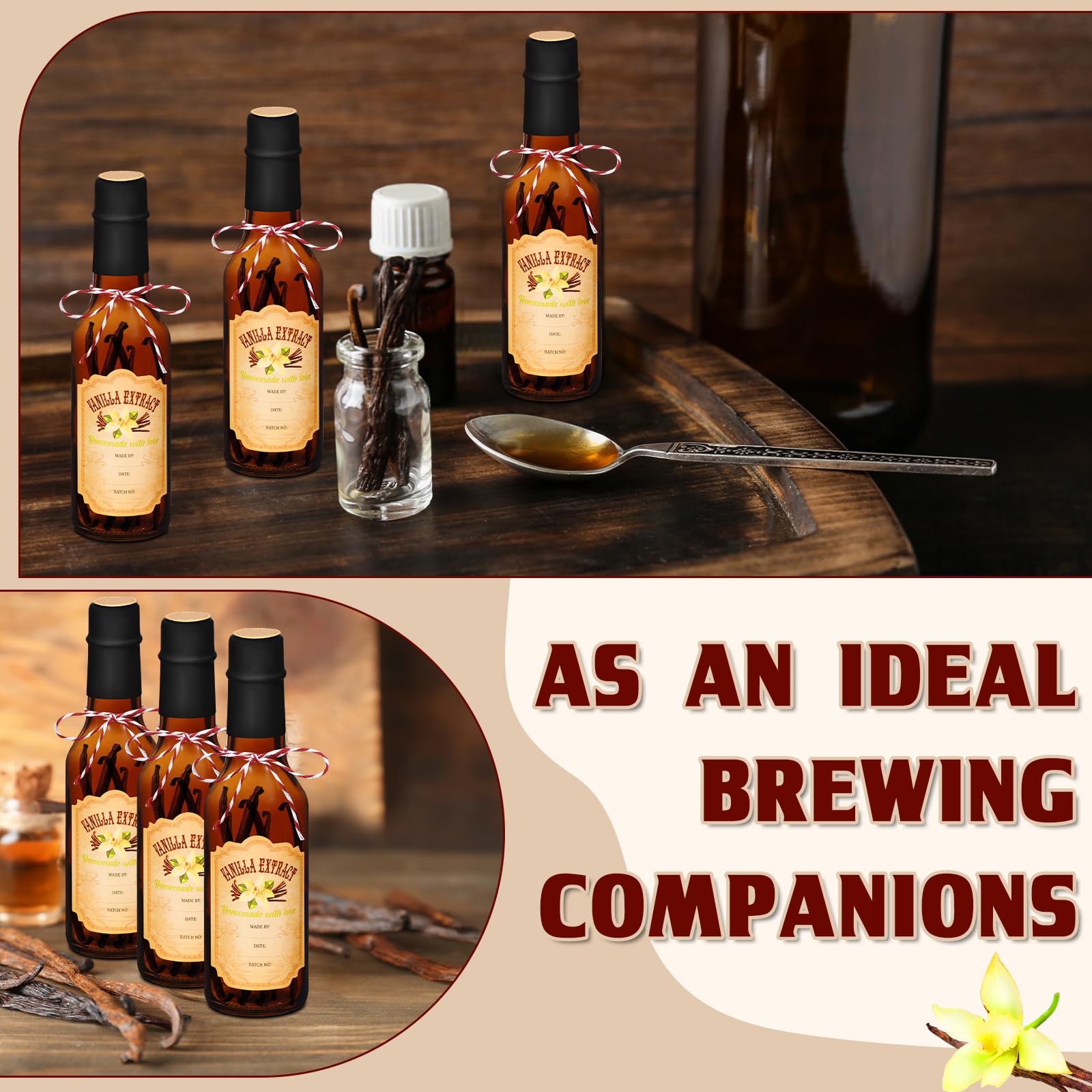 Tioncy vanilla bottle labels with stickers for dating and labeling