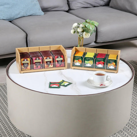 TIOPGHAD bamboo organizer with transparent divider for quick flavor selection.