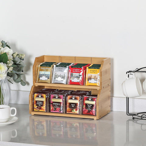 Removable compartments in the TIOPGHAD tea organizer adapt to bags, K-cups, and coffee.