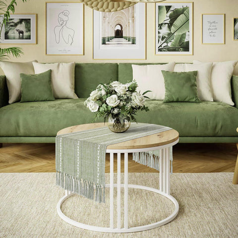 Tiosggd green cotton linen tablecloth suitable for coffee tables and sideboards