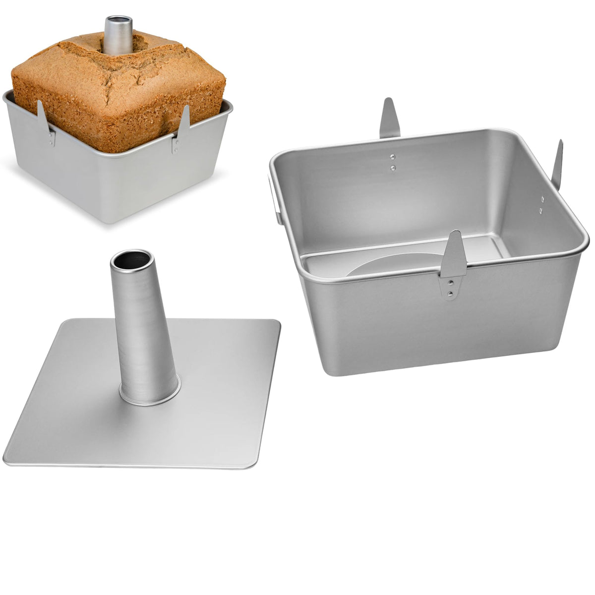 TiParthenos square tube cake pan showing 28-cup capacity for large batches