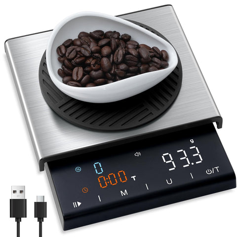 TIPRE coffee scale with LED display shows clear measurements for precise pour-over