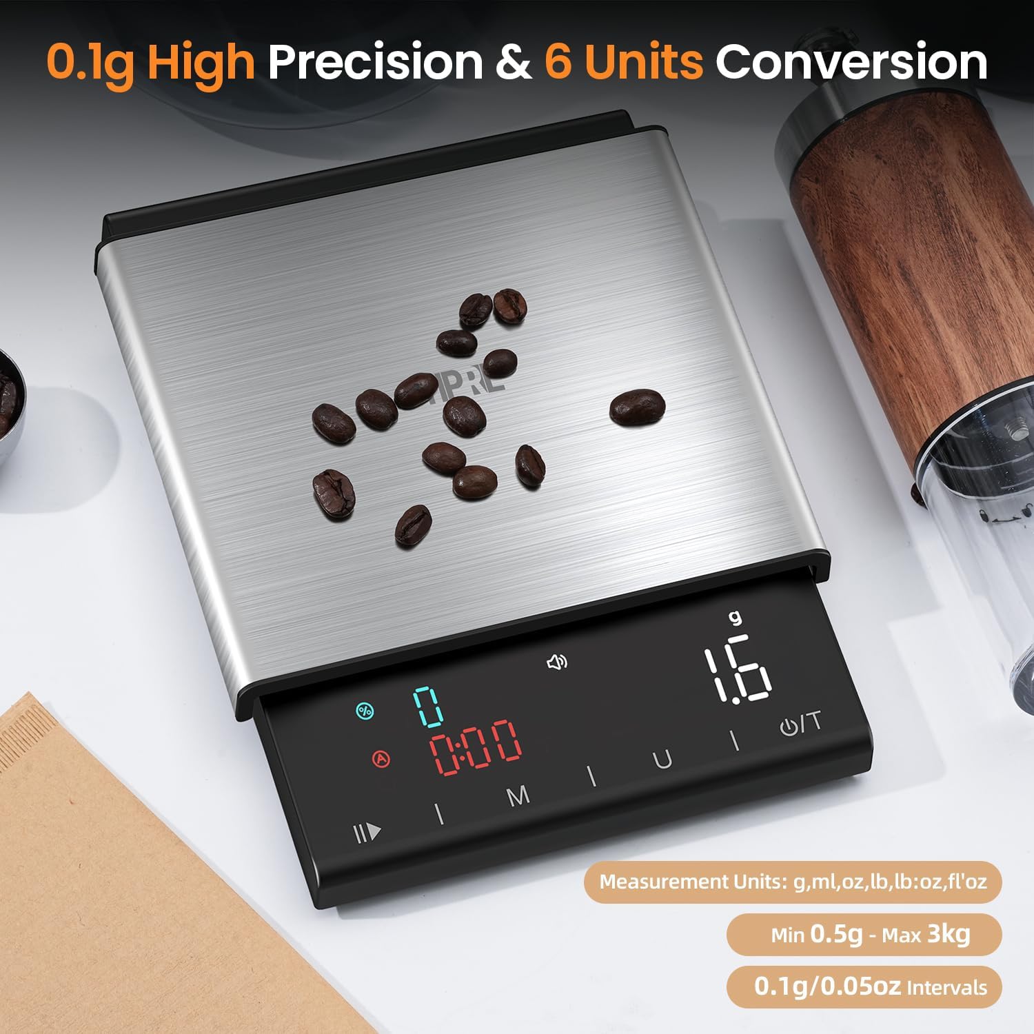 TIPRE scale tare function simplifies adding ingredients during brewing