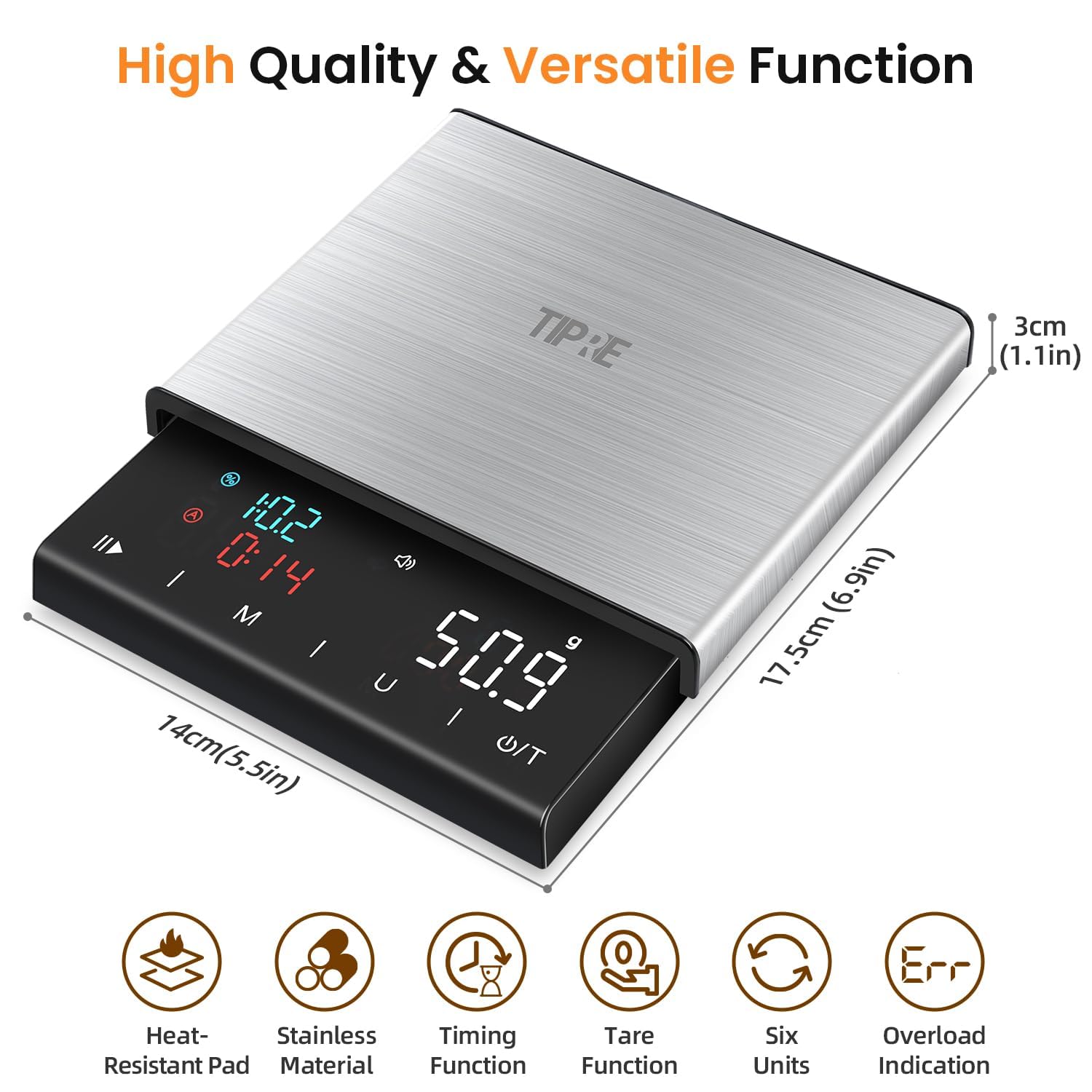 TIPRE coffee scale timer button enables time-controlled espresso extraction