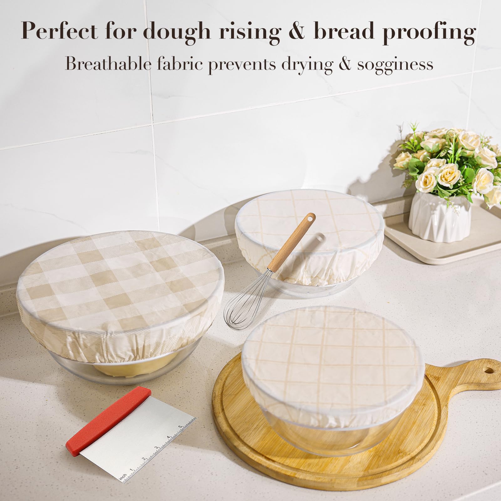 Tirphy beeswax bowl cover on a 12-inch bowl preserves moisture while proofing