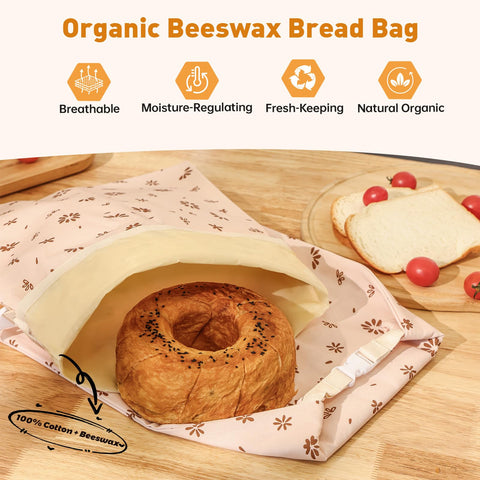 Tirphy beeswax bread bags closeup lining highlights natural wax and breathable fabric.