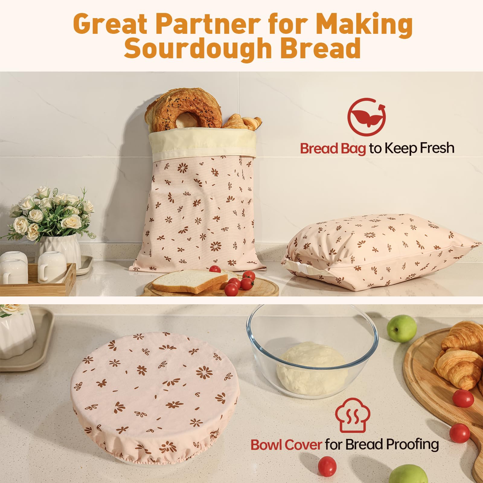 Tirphy bowl cover for dough proofing shown during the rising stage.