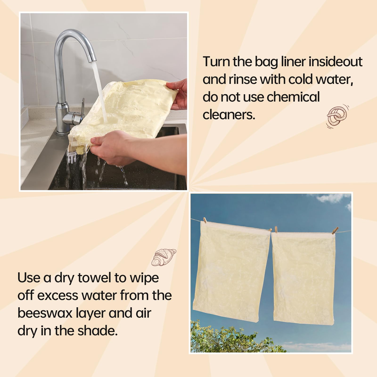 Tirphy easy-care cleaning bags highlight simple washing and quick air dry.