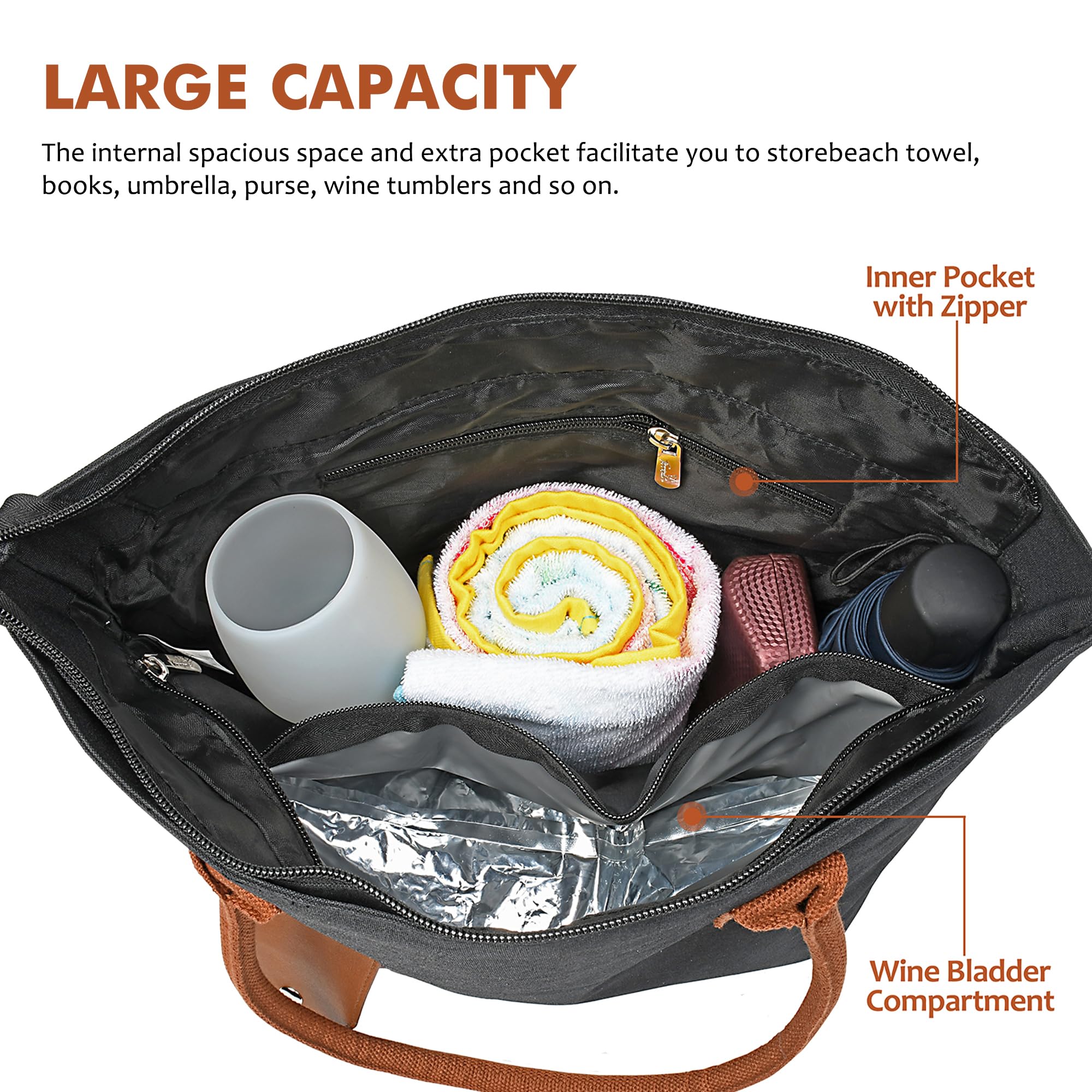 Tirrinia beach cooler wine purse with spout keeps beverages chilled at the beach.