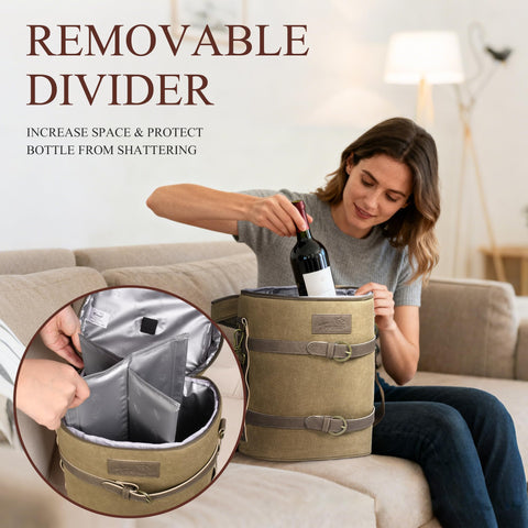 Tirrinia canvas wine cooler bag with leakproof lining for picnics