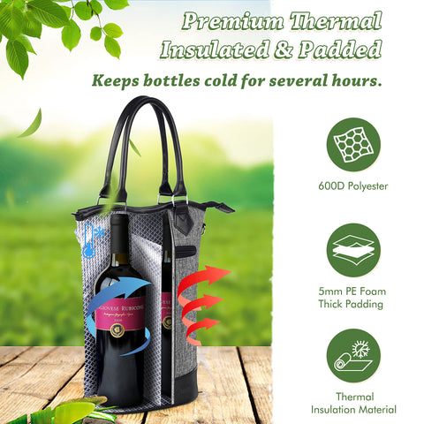 Tirrinia tote dimensions 8.2 x 4.6 x 13 inches for two bottles