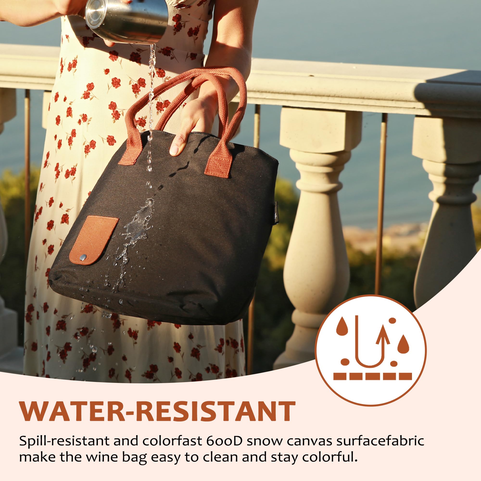 Tirrinia leakproof insulated wine carrier protects drinks on travel and outdoor dinners.