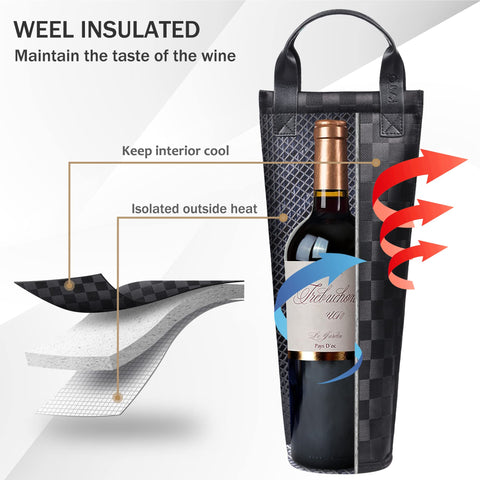 Tirrinia padded, thermal-insulated bag preserves wine temperature on the go.
