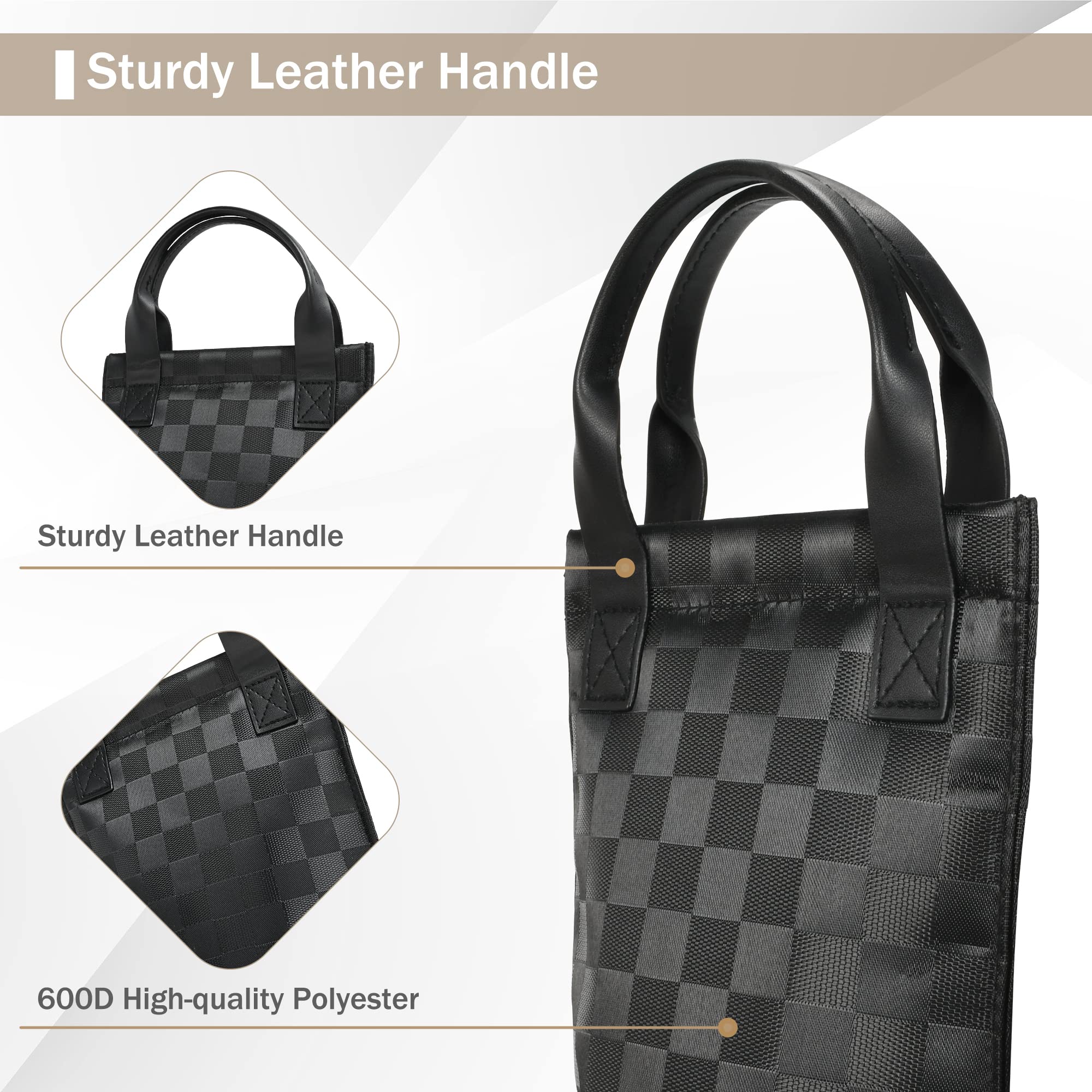 Tirrinia portable wine tote with sturdy handle for easy carrying.