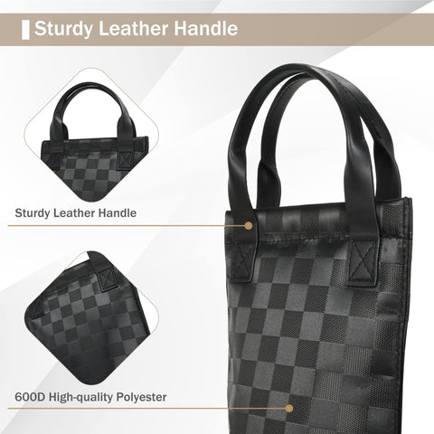 Tirrinia portable wine tote with sturdy handle for easy carrying.