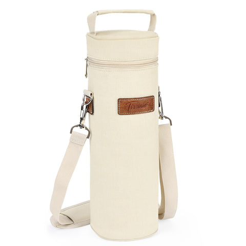 Tirrinia insulated single wine bottle tote keeps wine cool while traveling.